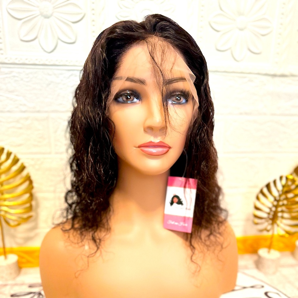12" Water wave Wig 100% human hair , natural color ,13x4 lace front wig .